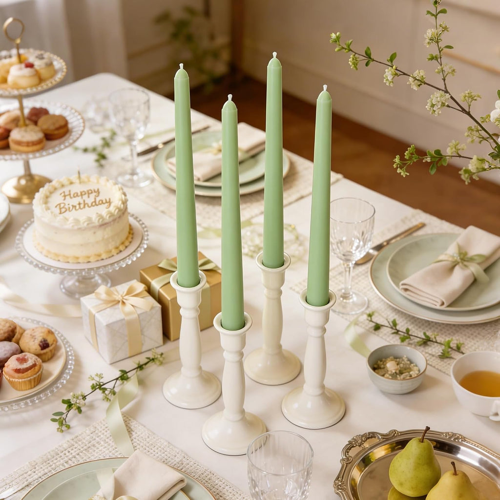 Viyffo Taper Candles, 10 Inch, 4 Pack, Sage Green – Unscented, Smokeless