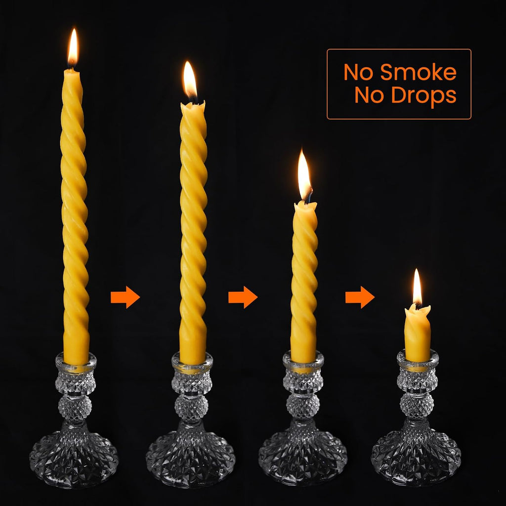 16PCS 10-Inch Pure Beeswax Spiral Taper Candles, Natural Raw, Dripless