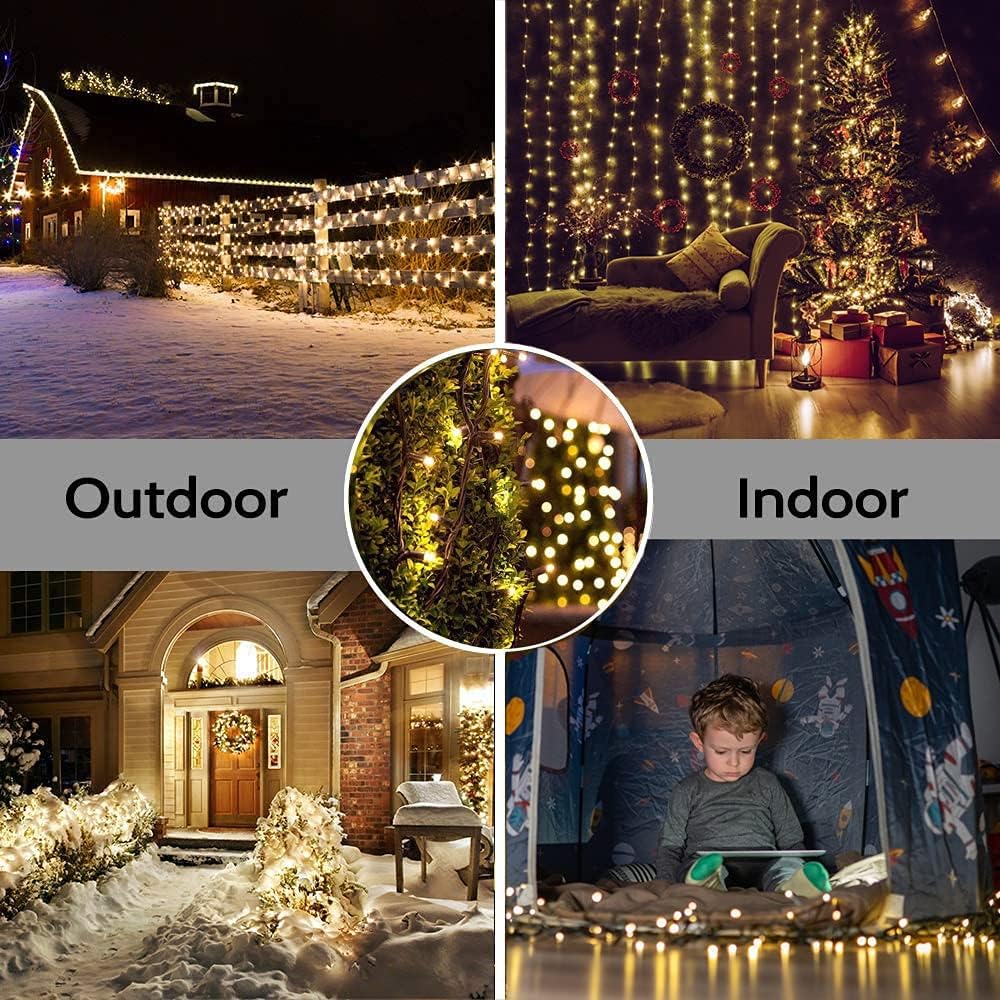 Christmas Decorations Outdoor String Lights - 25m/82ft 220 LEDs 8 Modes Memory Function End-to-End Extendable Plug in Waterproof Fairy Light for Thanksgiving Halloween Wedding Patio Decor - Warm White