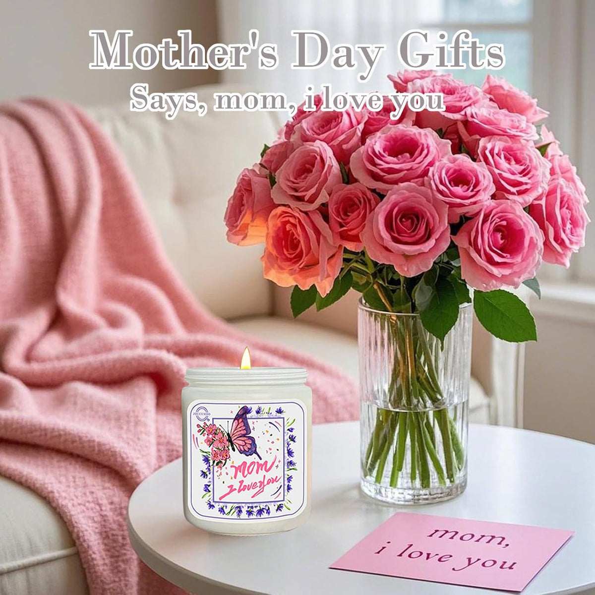Gift for Mom, Rose Lily Scented Candles, 7oz Non Toxic Candle