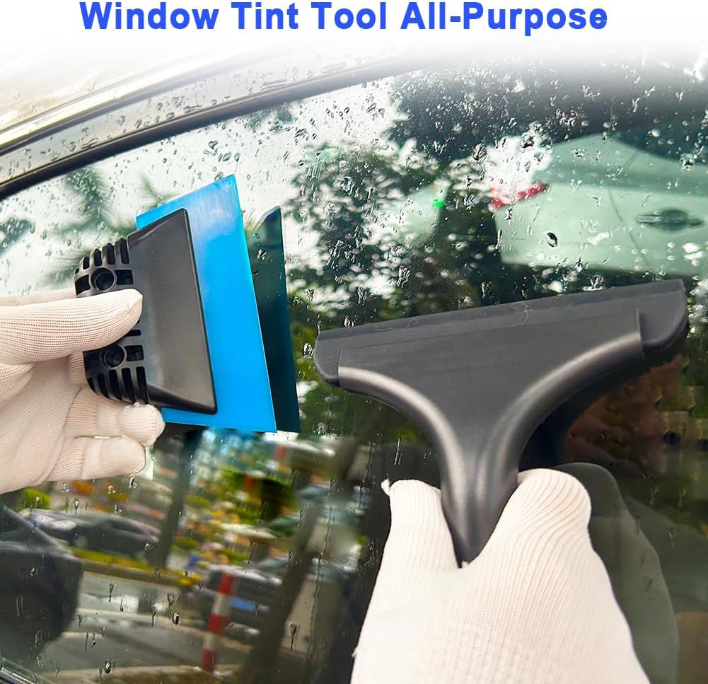 Window Tint Tool All-Purpose 6" Silicone Cleaning Squeegee 5 inch Handy Small Rubber Window Squeegee Auto Water Blade for Car Windshield, Window, Mirror, Glass Door,Shower (Black and Blue)
