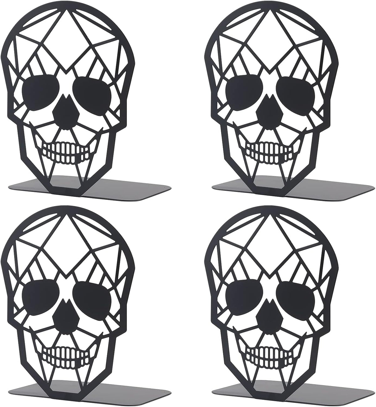 2 Pairs Black Skull Design Bookend Metal Book Ends, Heavy Duty Bookends for Shelves Desk, Skull Book Shelf Holder for Heavy Books, Decorative Desktop Organizer Home Office