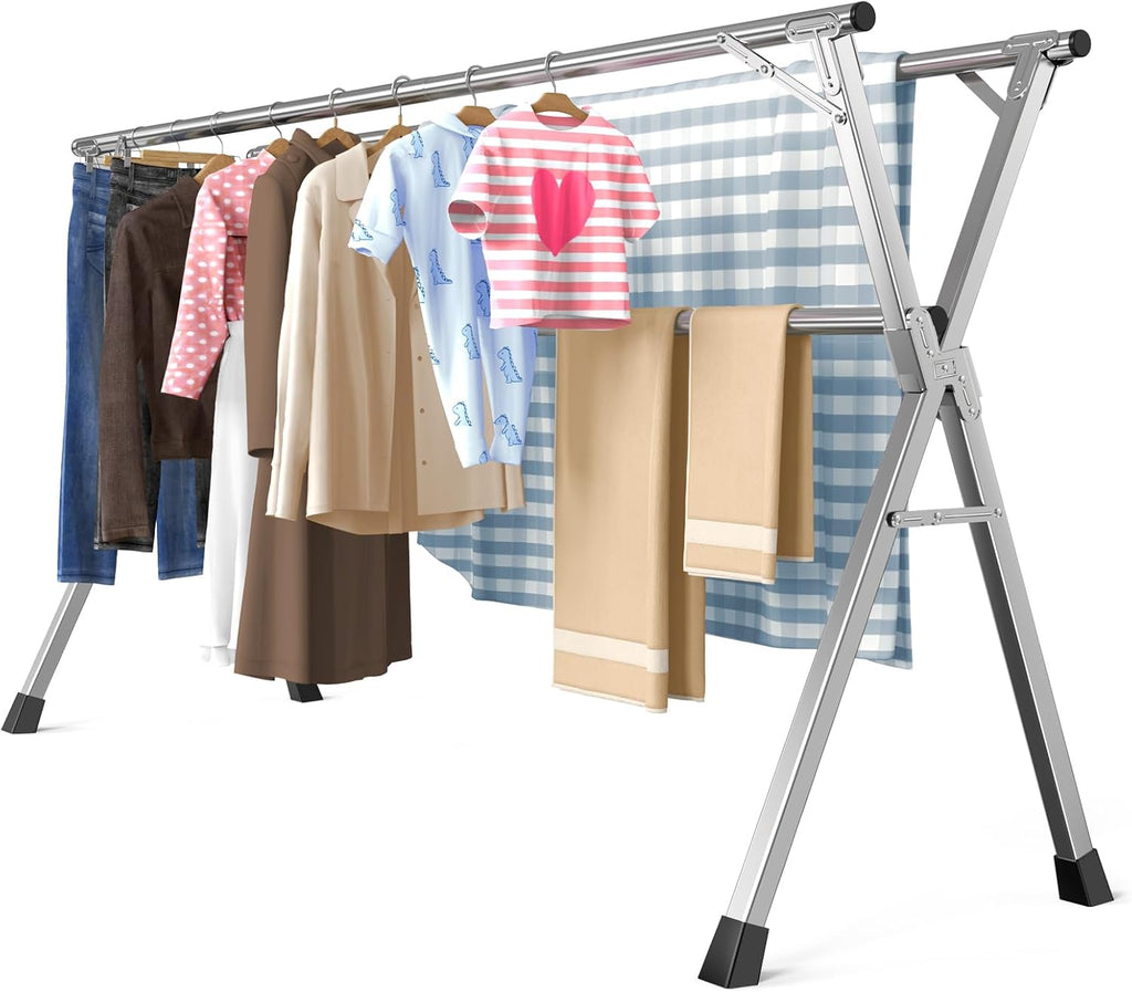 Folding Stainless Steel Laundry Drying Rack 95 Inches