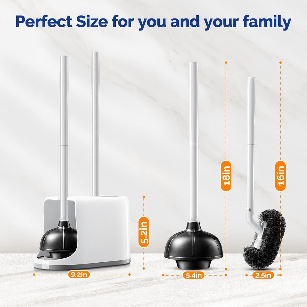 HAMITOR Toilet Plunger Brush Set: Curved Bristles Design for Deep Cleaning