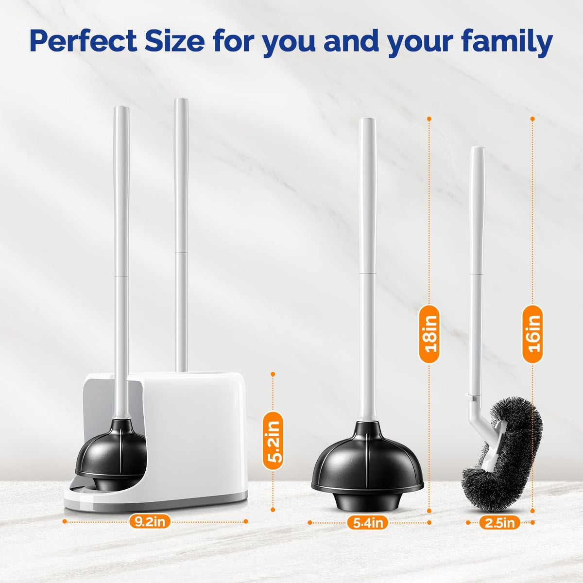 HAMITOR Toilet Plunger Brush Set: Curved Bristles Design for Deep Cleaning