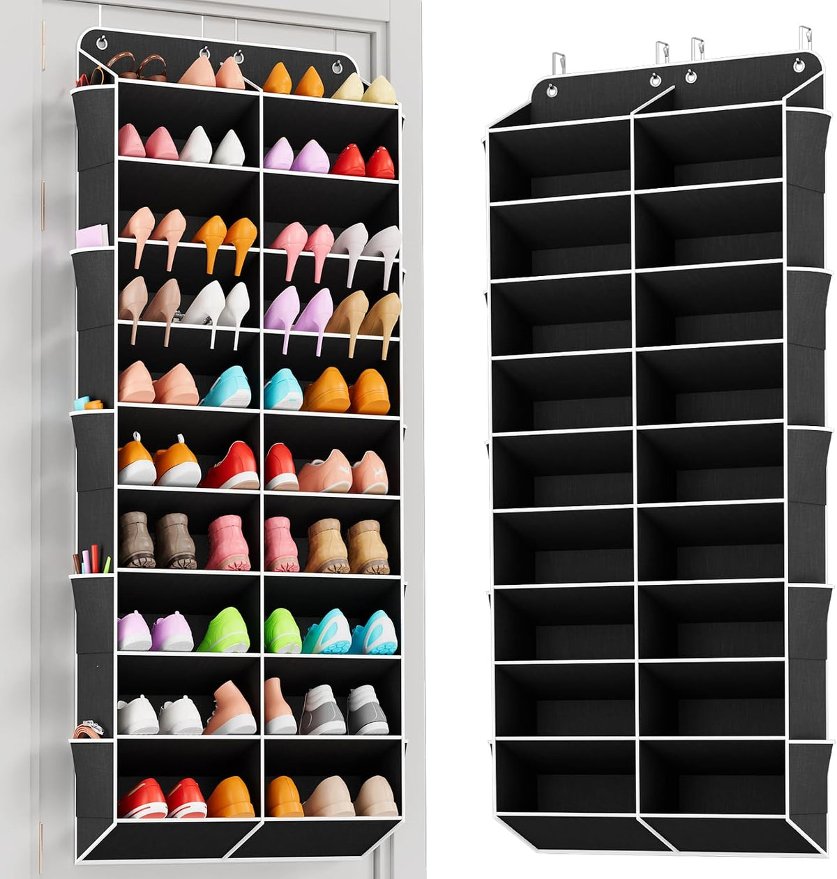 VTRIN 30 Pairs Over the Door Shoe Organizer, Large Capacity 10-Tier Hanging Shoe Organizer with 20 Deep Pockets for Sneakers Boots Heels, Space Saving Shoe Rack for Door with 10 Side Pockets, Black