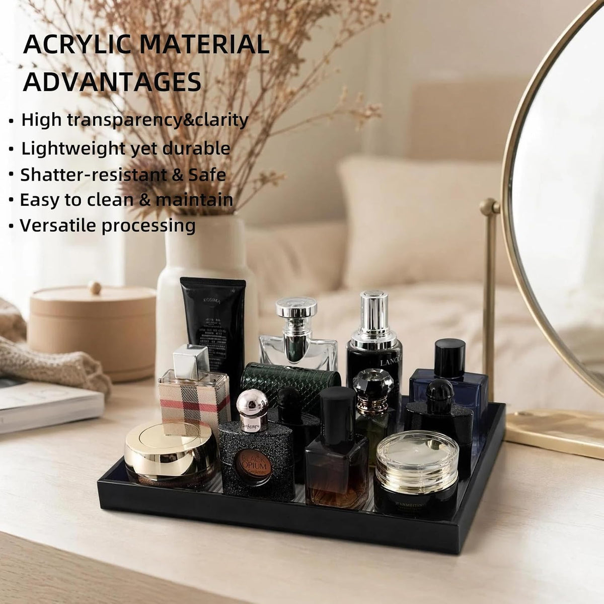 12"x8"Bathroom Vanity Tray,Decorative Counter Organizer,Black