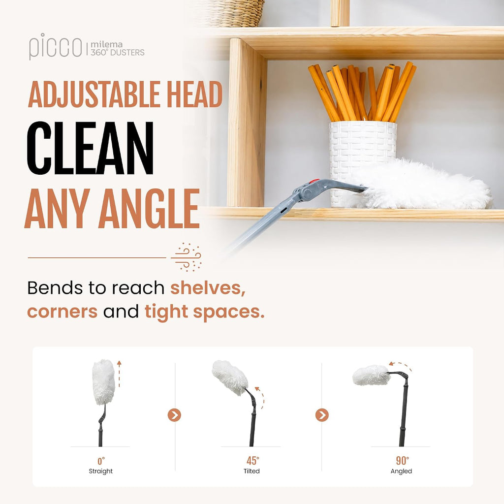 milema Picco 360 Double-Sided Duster, White, 1 Long Handle, 23 Refills