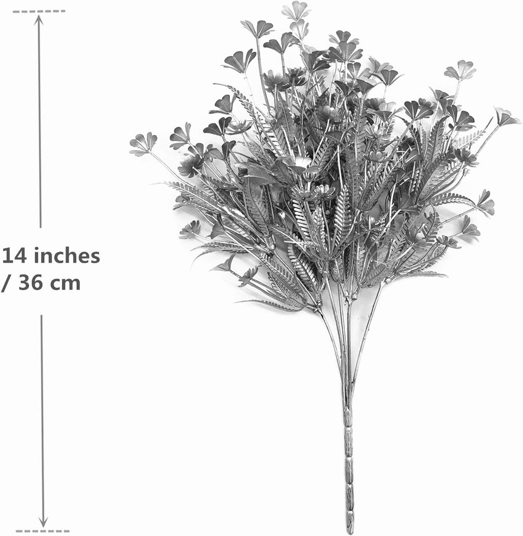 Artificial Plants for Christmas, Fake Silver Plant Four Leaves Clover Plant Bushes Faux Shrubs Greenery Indoor Outside Hanging Planter Home Garden Decor Festival Decoration - Silver 4 Pcs