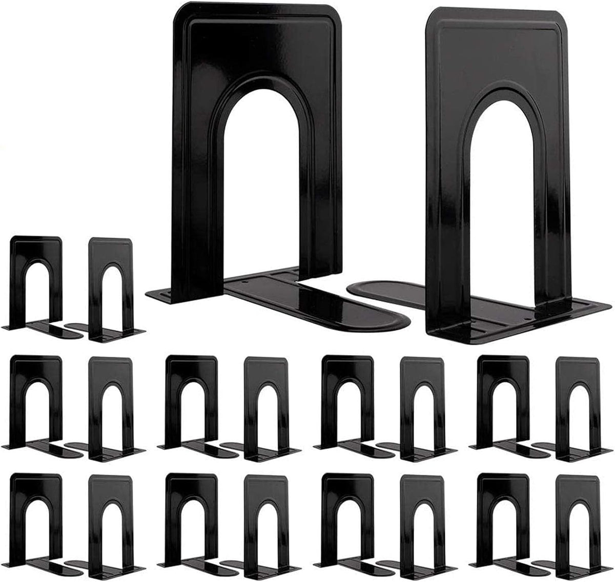 Metal Bookends 20 Pack Black Heavy Duty Nonskid Supports 6.6in | Black Metal, 10 Pairs, Plain L-Shape Design, Nonskid Supports, for Heavy Books Home Office School and Library Shelves