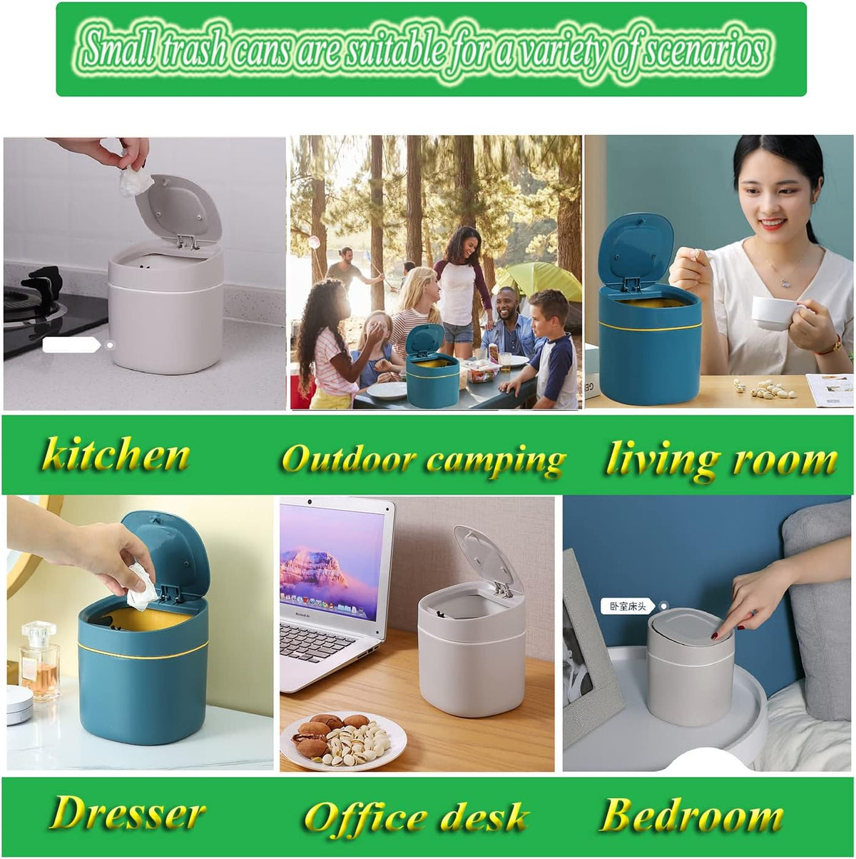 LTWQLing Plastic Mini Trash Can with Lid - 2 L Pop Up Wastebasket for Bathroom Vanity, Desktop, Tabletop or Coffee Table - Dispose of Cotton Rounds, Makeup Sponges, Tissues (Grey)