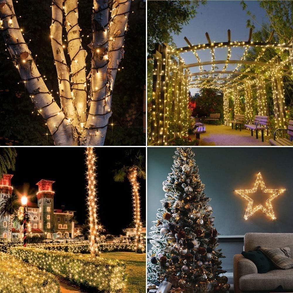 Christmas Decorations Outdoor String Lights - 25m/82ft 220 LEDs 8 Modes Memory Function End-to-End Extendable Plug in Waterproof Fairy Light for Thanksgiving Halloween Wedding Patio Decor - Warm White