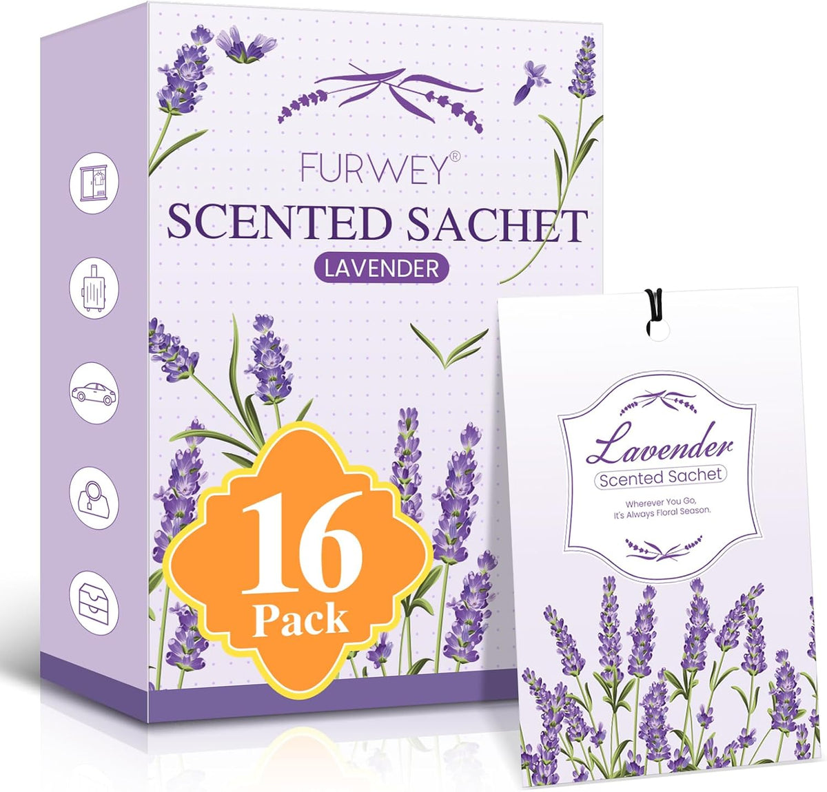 FURWEY 16 Packs Lavender Scented Sachets, Long Lasting Sachet Bag