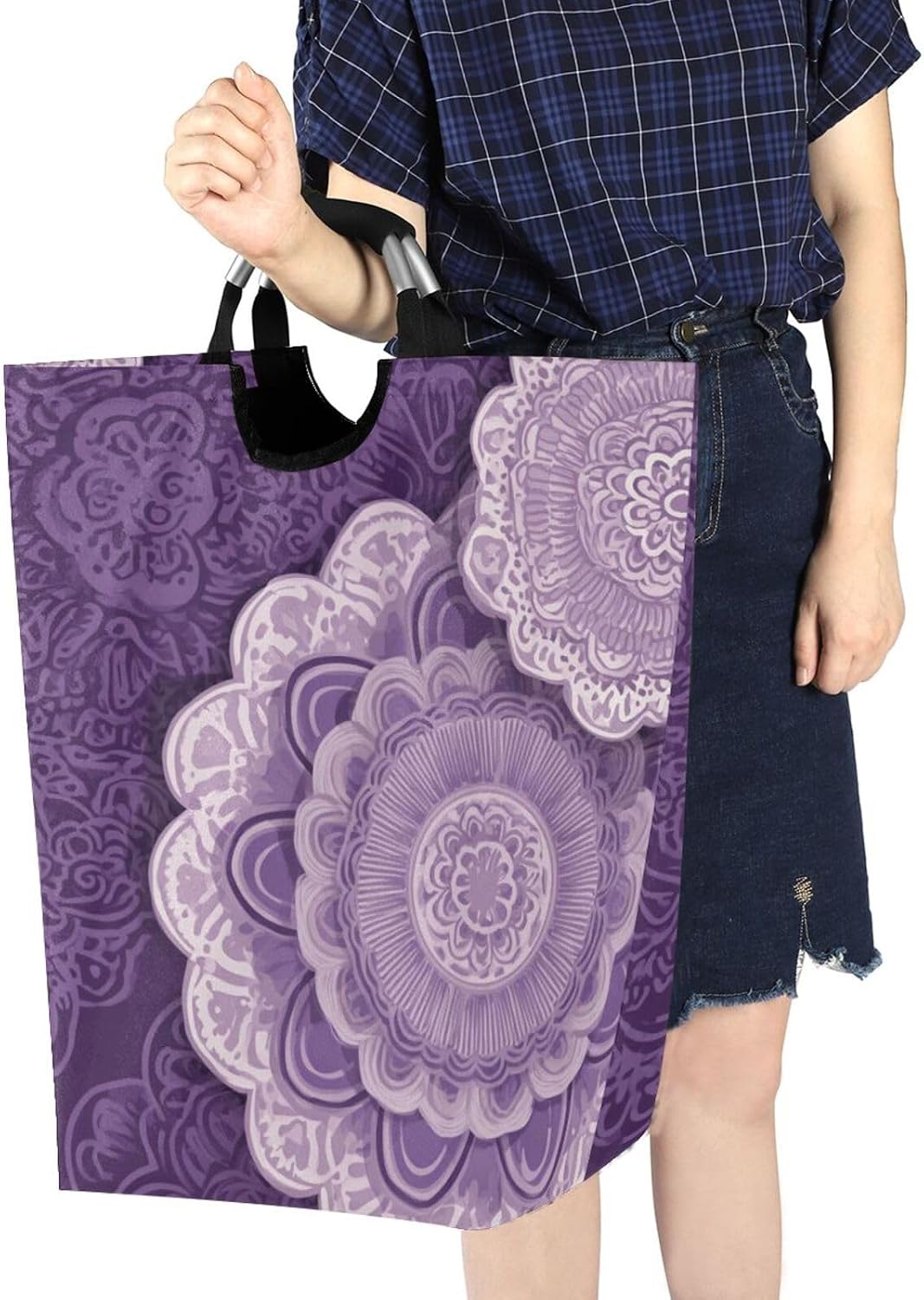 Nander Laundry Basket Purple Mandala Boho Large Hamper Foldable Bag for Dirty Clothes Organizer Laundry Bag Picnic Baskets Print Toy Gift Organizer
