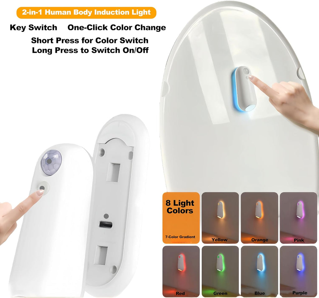 Motion Sensor Toilet Night Light, 8 Color Changing Waterproof