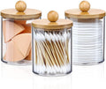 3Pack Acrylic Qtip Holder Dispenser with Wood Lids, Bathroom Organizer
