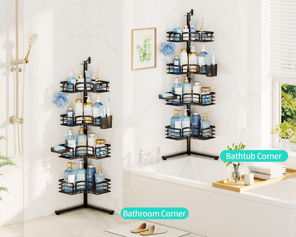 HapiRm Corner Shower Caddy Stand - 4-Tier Adjustable Shower Shelves, Black