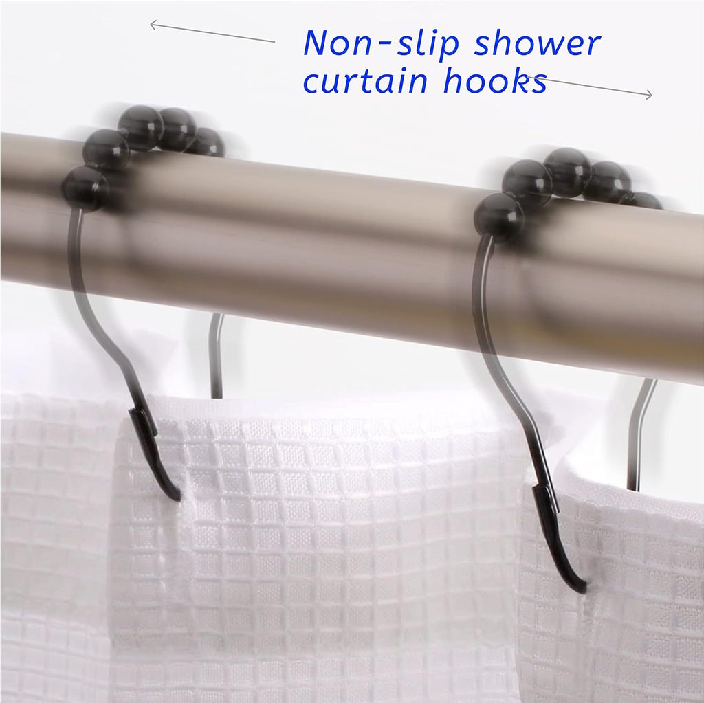 2lbDepot Shower Curtain Rings Hooks - Black Finish - Premium 18/8 Stainless Steel - Locking Rings with Easy Glide Rollers - Five Finishes Available - Set of 12 for Shower Rods