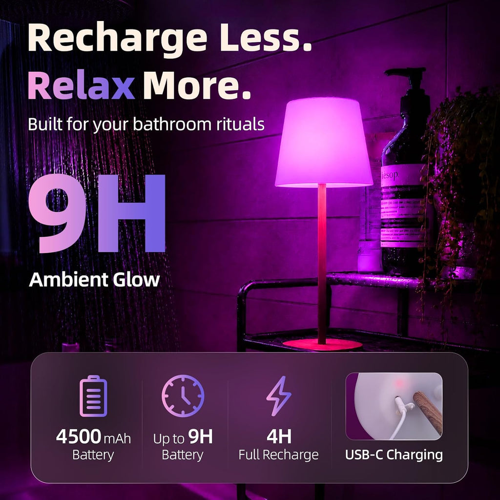 EZVALO RGB Shower Lamp, Waterproof Rechargeable Shower Light with Remote