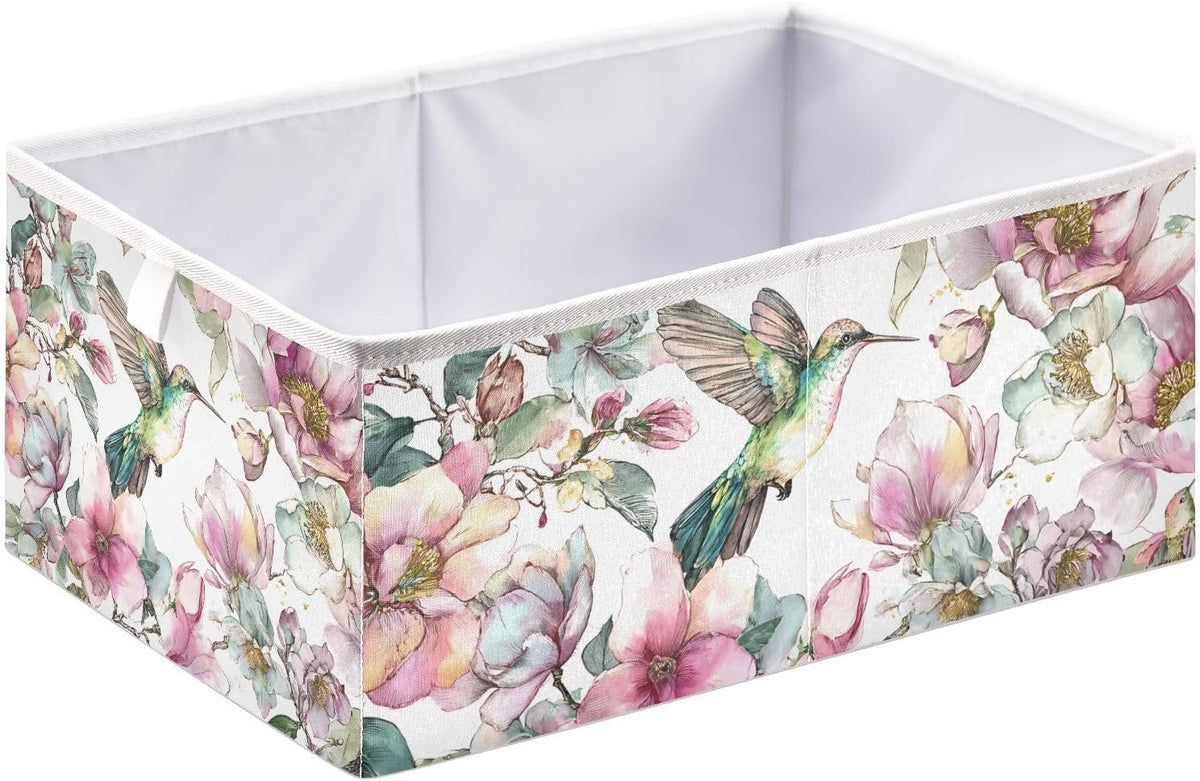 Hummingbird Cube Storage Bins Watercolor Floral Collapsible