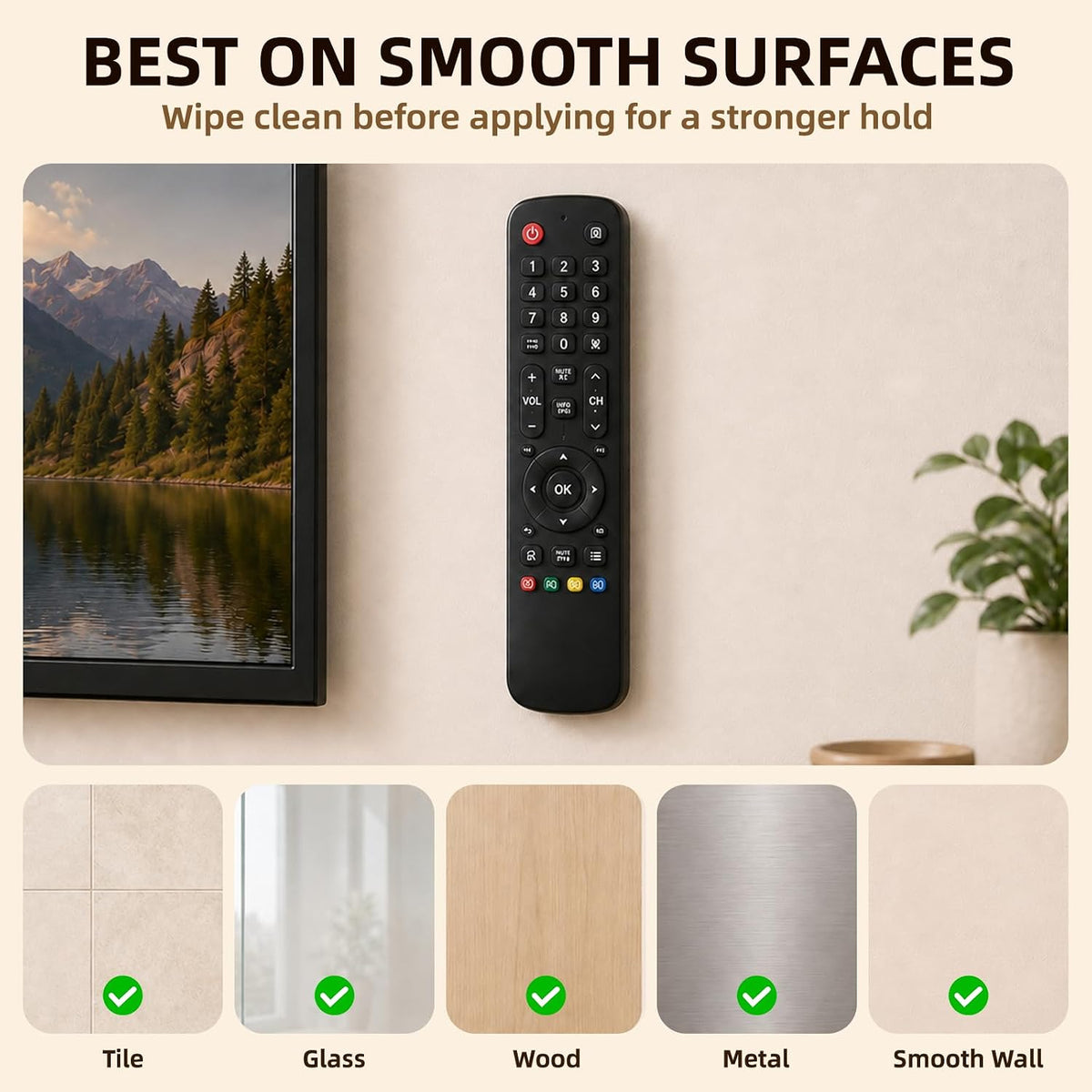 6-Pack Magnetic Remote Control Holder, Hidden Self-Adhesive Wall Mount