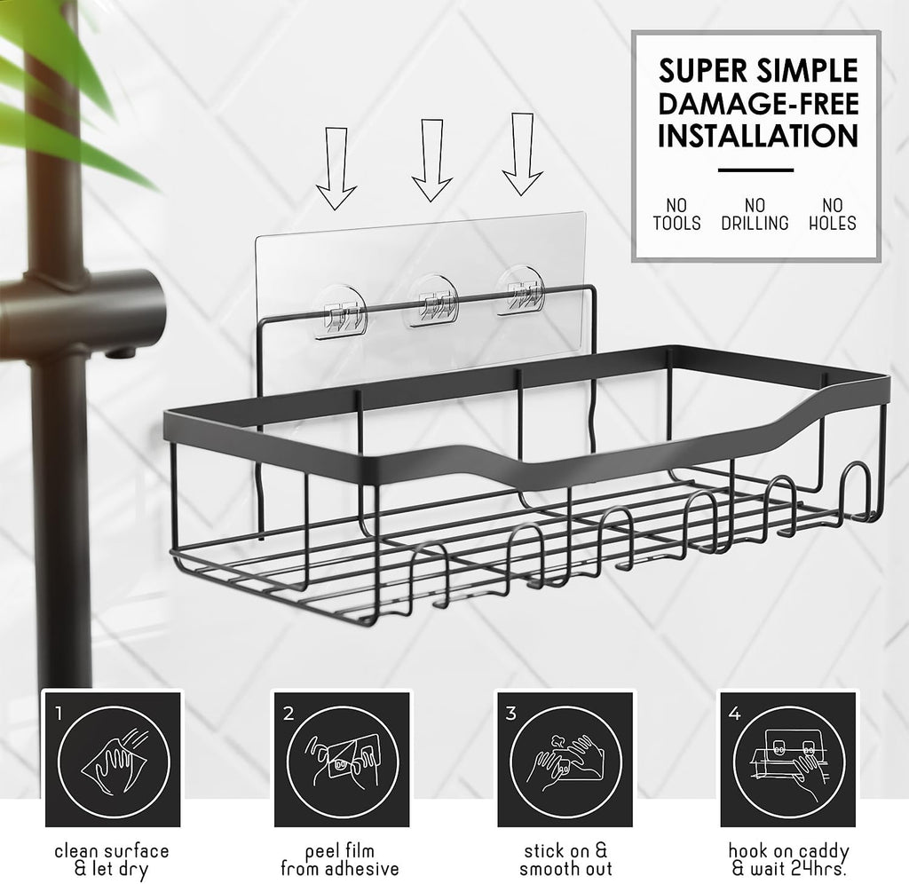 Clara Clark Shower Caddy Adhesive Organizer, Large Capacity Shower Rack, Rustproof Stainless Steel Shelves