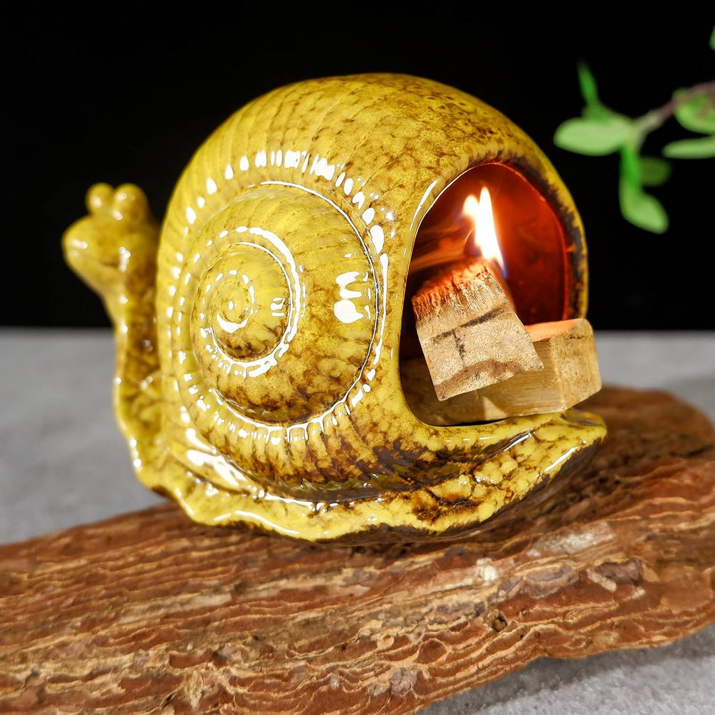 MOUGIGI Handcrafted Yellow Ceramic Snail Palo Santo Holder Mini Fireplace