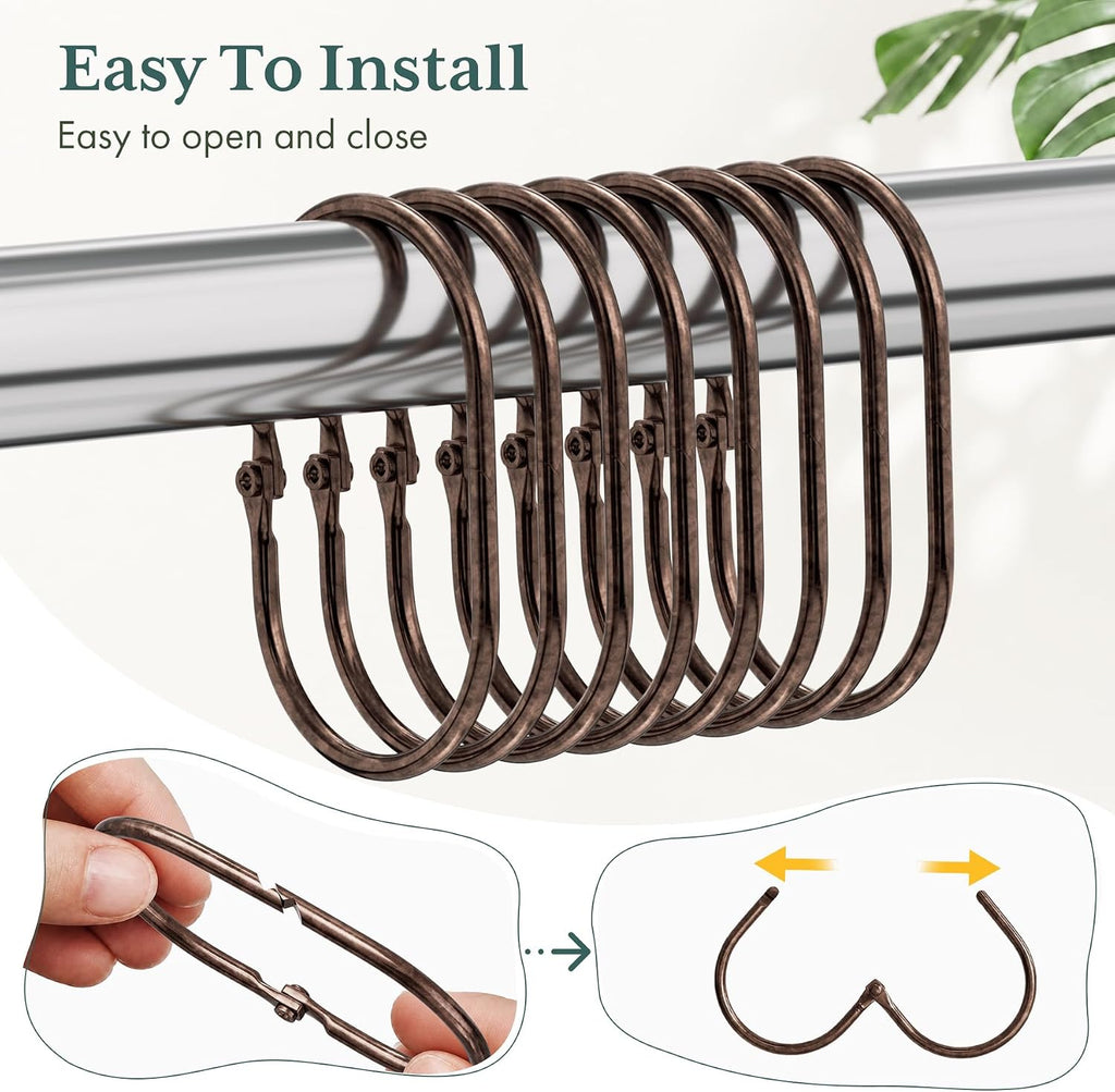 Bathway Shower Curtain Rings, Shower Curtain Hooks Bronze Shower Rings Rust Proof, Anti-Drop Shower Rings for Curtain, 12Pcs Shower Hooks for Shower Curtain Rod Oval Bathroom Curtain Rings