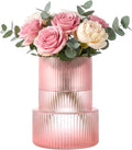 Pink Ribbed Glass Vase, Modern Decorative Flower Vase