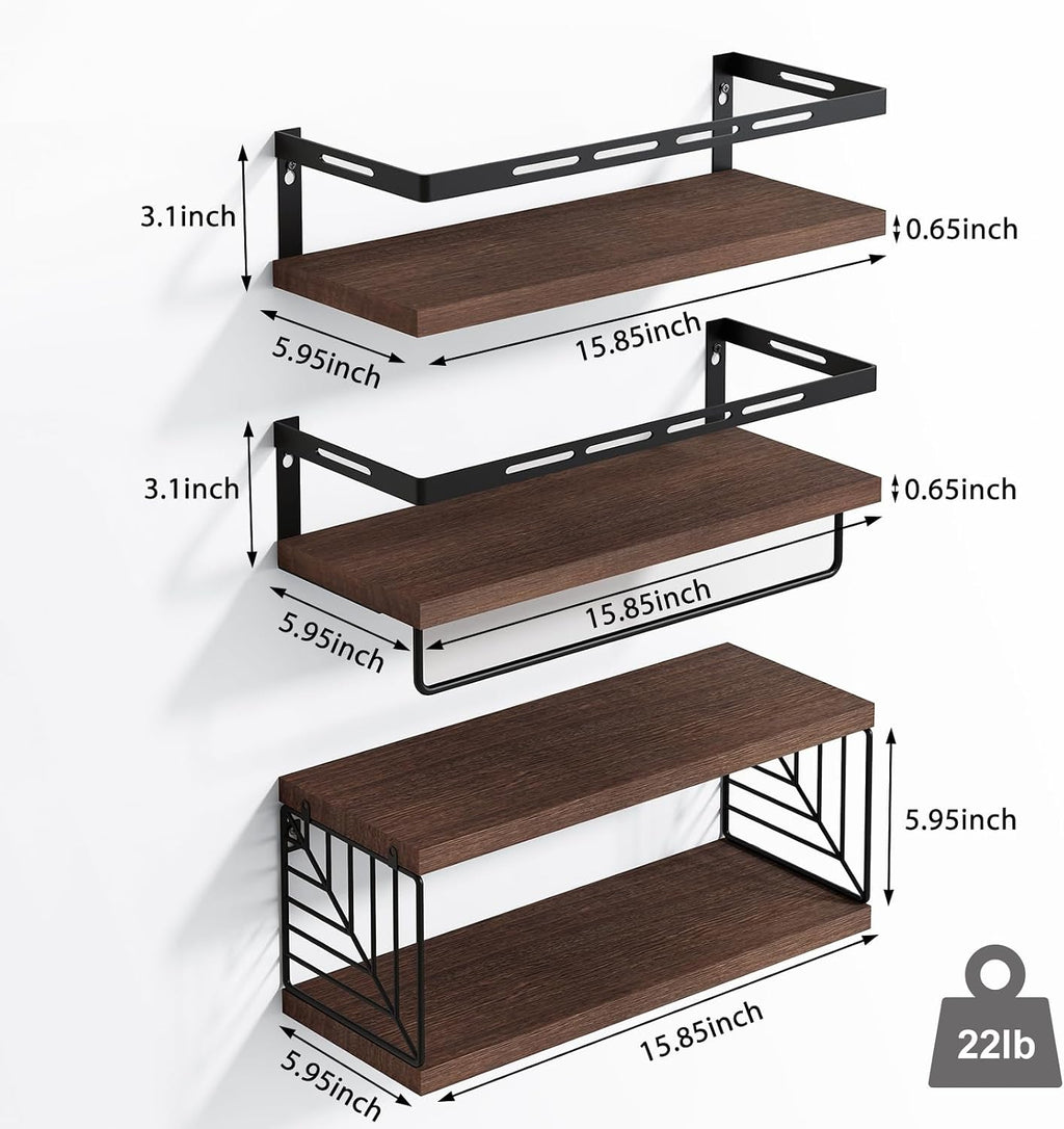 Fixwal Wall Mounted Bathroom Shelves Over Toilet (3+1 Dark Brown)