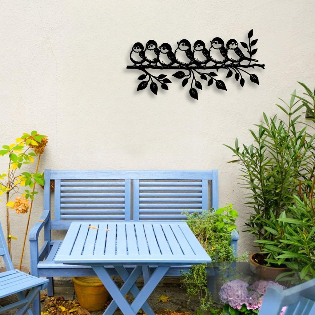 LIYOUYA Birds Flock Standing on Tree Branch Metal Wall Decor - Rustic Farmhouse Room Decor Black Wall Art Home Decor for Living Room, Bathroom, Bedroom, Dining Room, Courtyard (Black)