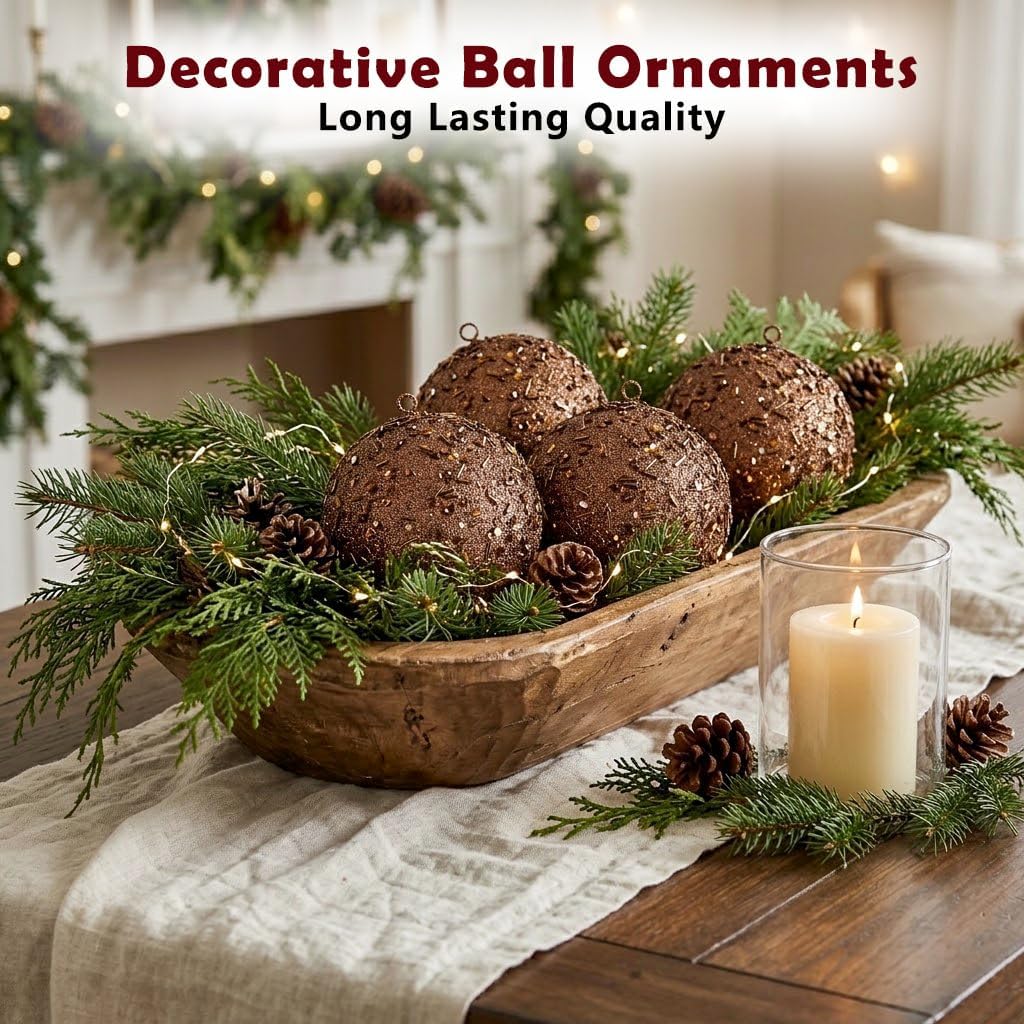 4Pcs 4.7" Large Bronze Christmas Balls Ornaments for Christmas Trees