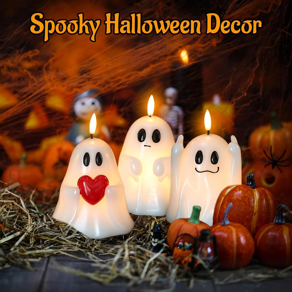 Halloween Ghost Flameless Candles with 6H Timer Hand-Painted Heart