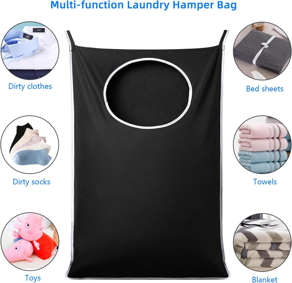 ANSTROUT XL Hanging Laundry Hamper Bags, Door Laundry Hamper with 2 Types of Hooks for Dirty Clothes, Save Bathroom Space Size:36.5x 22 Inch Hanging Laundry Storage Bag (Black)