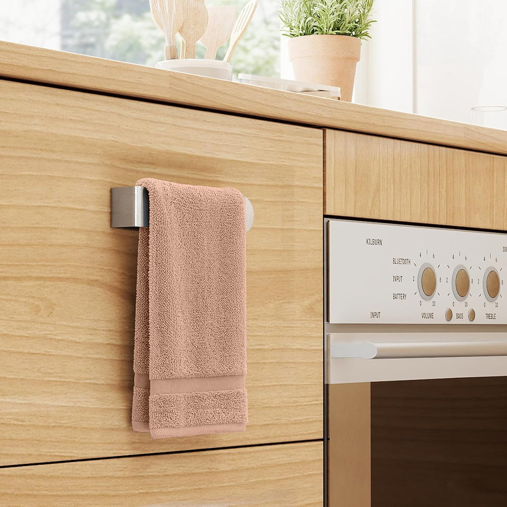 Bethom Adhesive Hand Towel Holder, 8 Inch Bar for Kitchen Cabinet, Brushed