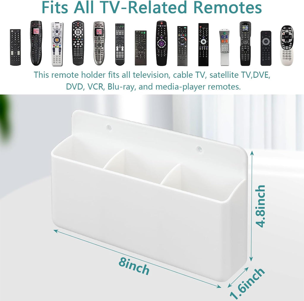 3 Slot Remote Control Holder, TV Remote Holder Wall Pen Storage Accessories for Home Office School (White)