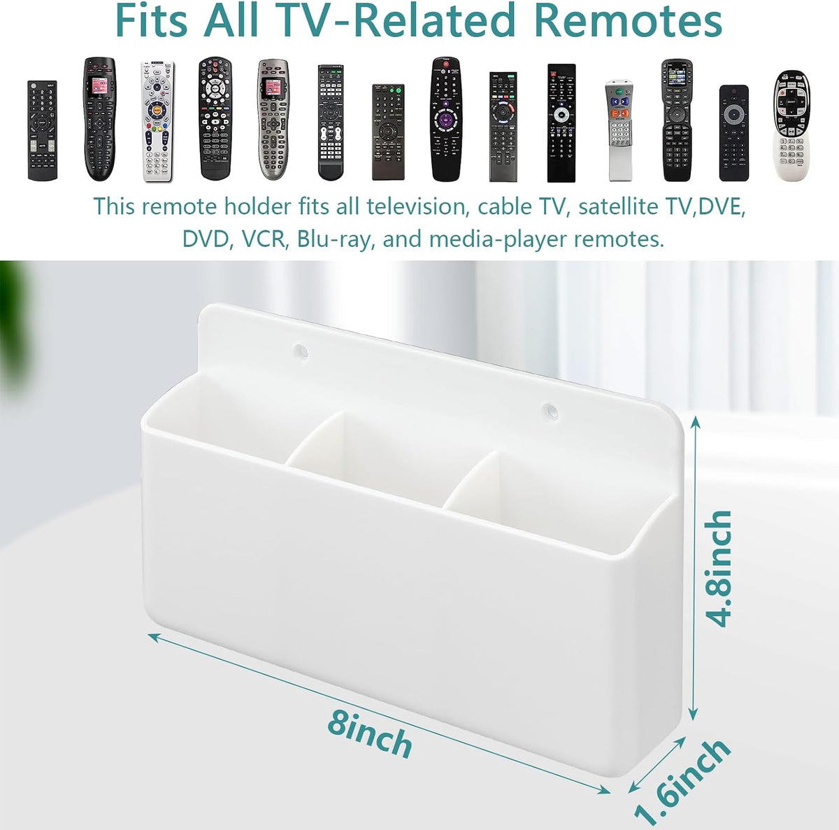 3 Slot Remote Control Holder, TV Remote Holder Wall Pen Storage Accessories for Home Office School (White)