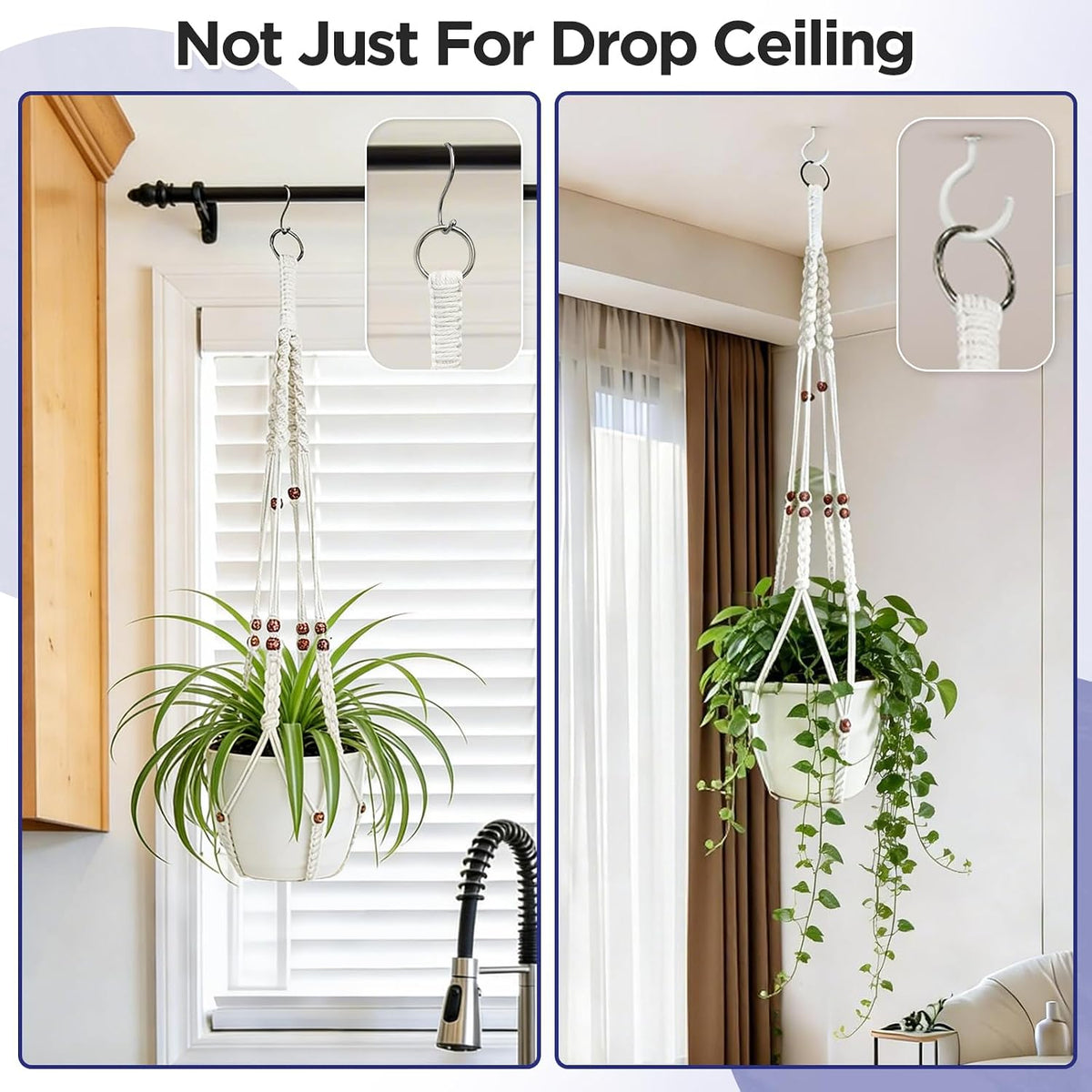 2 Pack Macrame Plant Hanger with Drop Ceiling Hooks