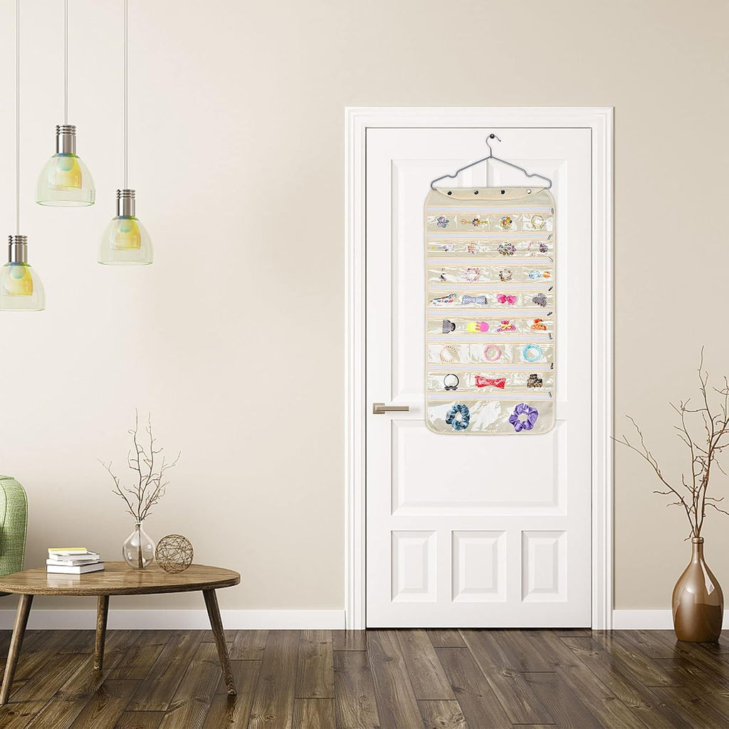 Beige Hanging Jewelry Organizer 56 Pockets for Necklaces Bracelets Storage