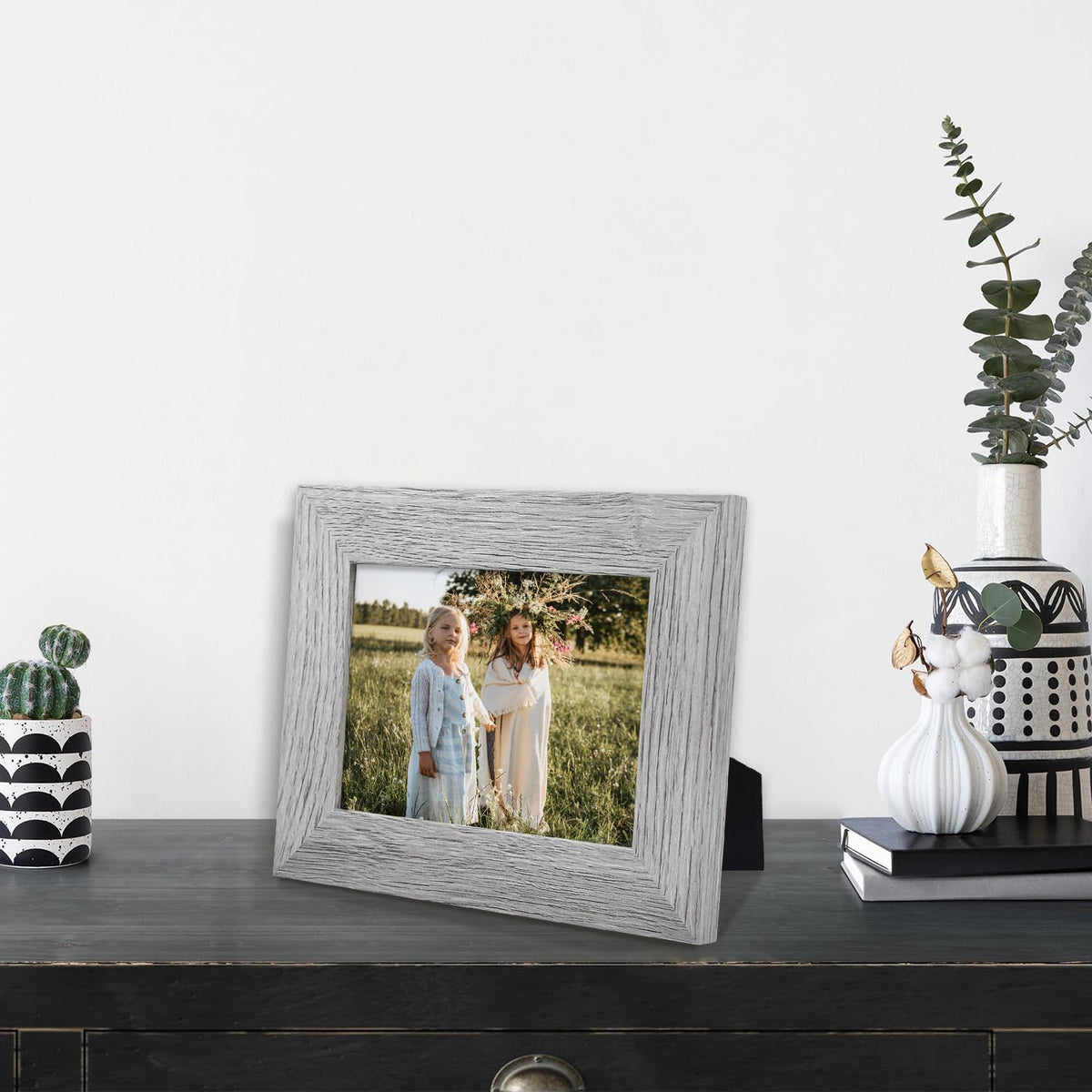4 Pack 5x7 Picture Frames in Grey, Real Glass, Wall&Tabletop Display