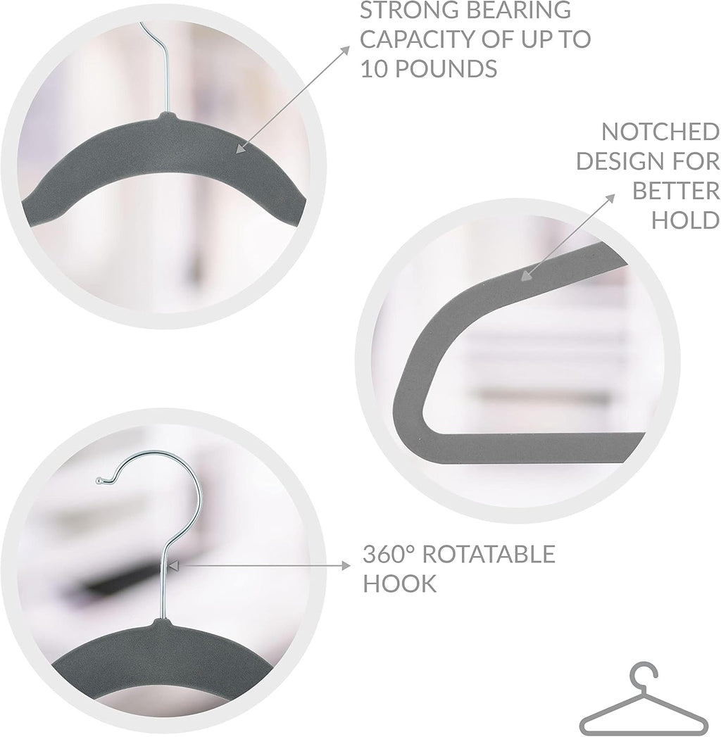 Simplify Extra Wide 21” Velvet Coat Hangers | 6 Pack | Slim Design | Heavy Duty | Holds 10 Pounds | Closet Organization | Shirt & Clothes | Grey
