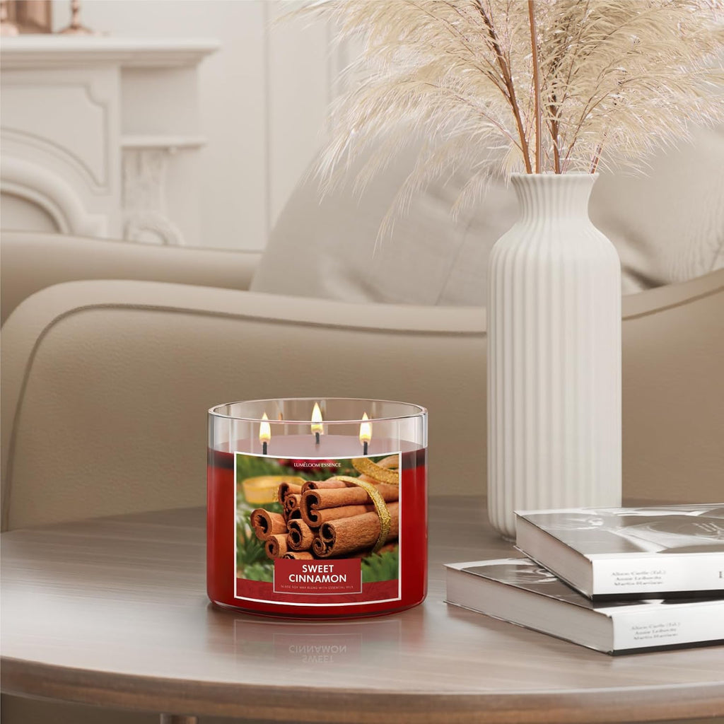 LUMELOOM Cinnamon Candles, 14.5oz Large 3-Wick Candles for Home Scented