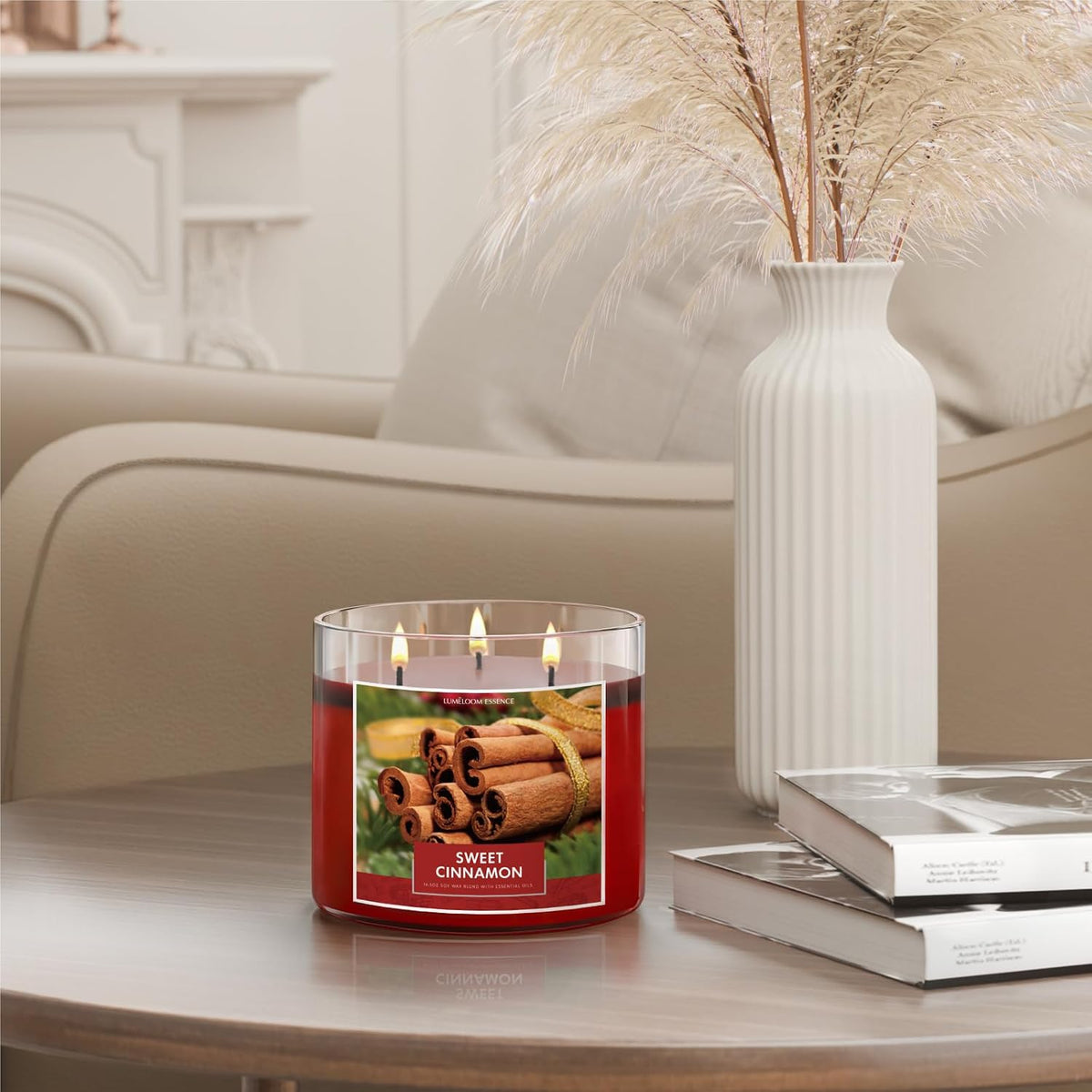LUMELOOM Cinnamon Candles, 14.5oz Large 3-Wick Candles for Home Scented