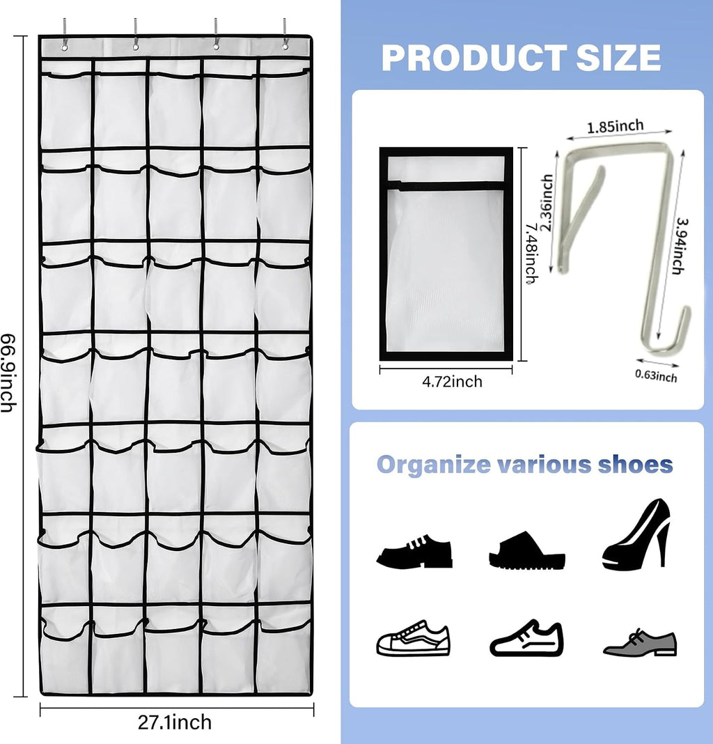 35 Pocket Over Door Shoe Organizer with 4 Metal Hooks（White）