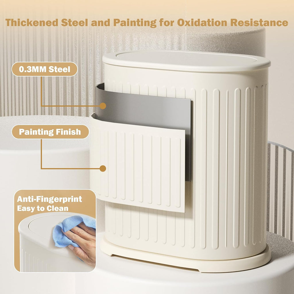 Small Bathroom Trash Can with Lid Push Top,Dog Proof Wastebasket