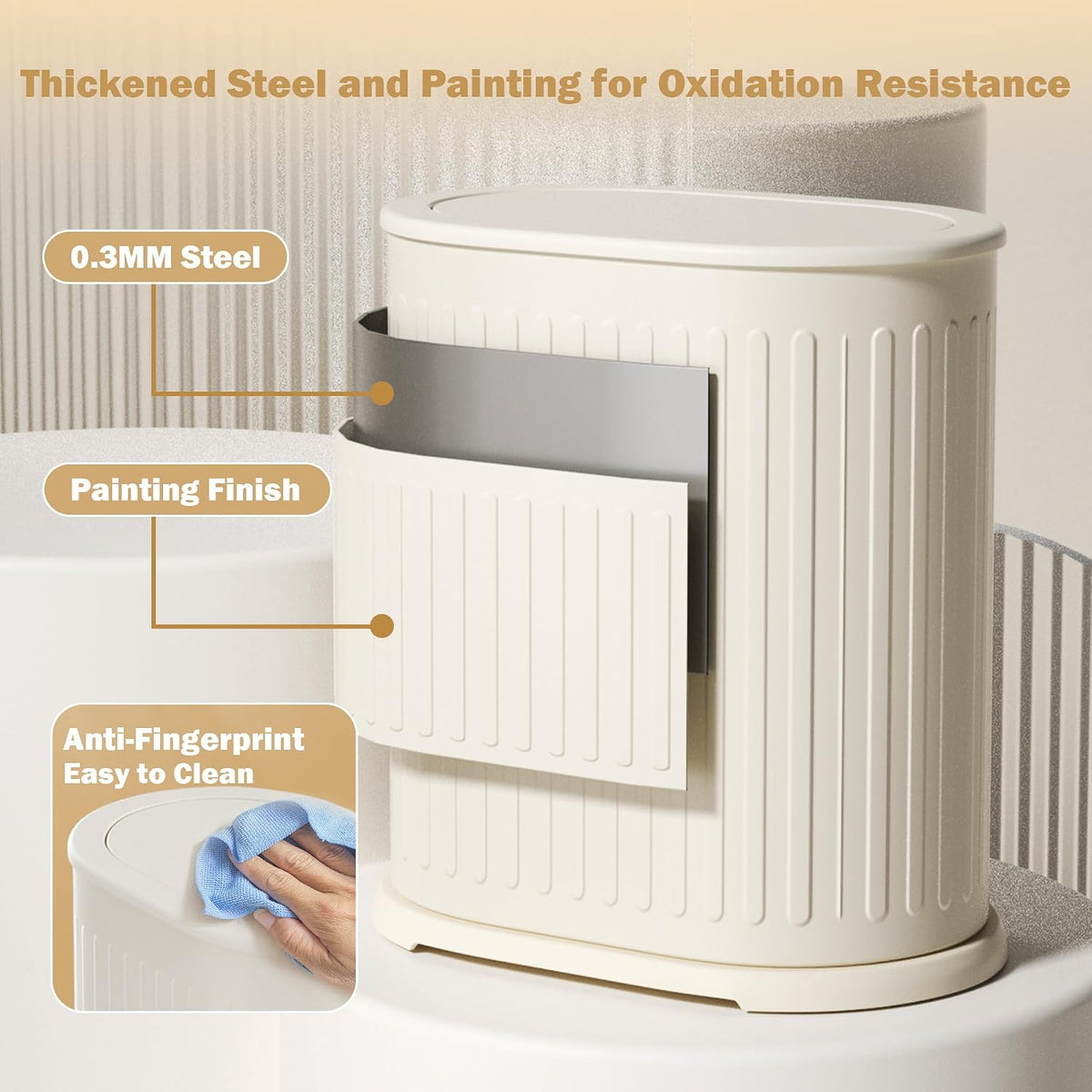 Small Bathroom Trash Can with Lid Push Top,Dog Proof Wastebasket