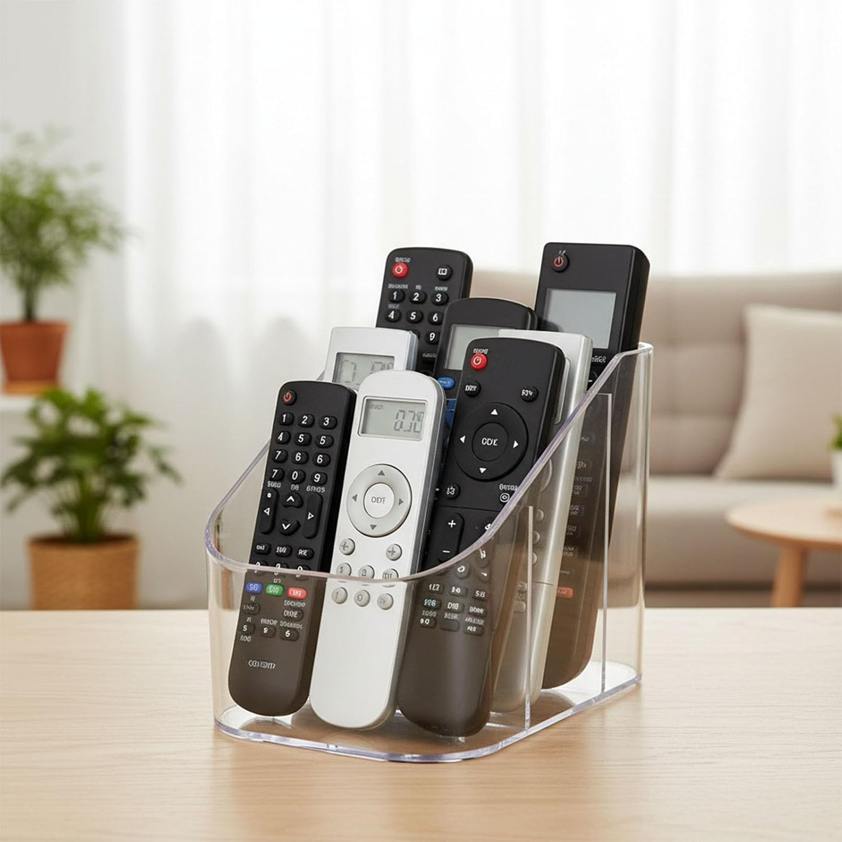 Remote Control Holder, Clear Plastic TV Remote Caddy for Desk and Nightstand Storage, Space-Saving Desk Organizer with See-Through Design for Living Room and Office Desk Accessories, 3 Compartments