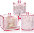 Tbestmax Pink Qtips Dispenser Bathroom Container, 10/12 oz Big Cotton Ball Holder, Apothecary Jar Organizer for Storage Cotton Swab, Round Pads, Floss Picks
