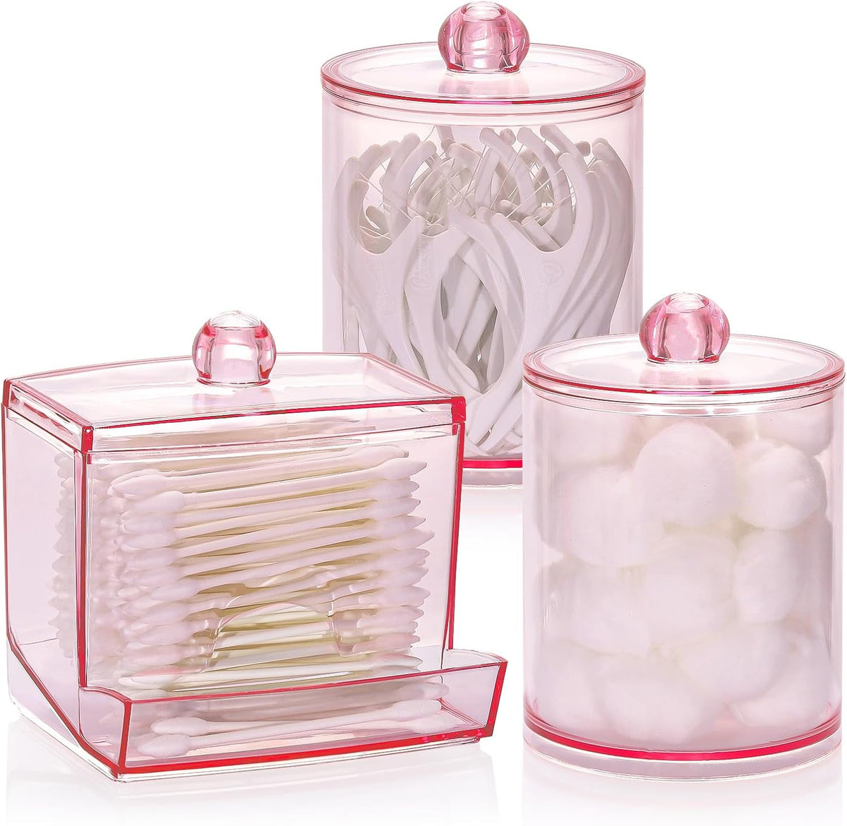 Tbestmax Pink Qtips Dispenser Bathroom Container, 10/12 oz Big Cotton Ball Holder, Apothecary Jar Organizer for Storage Cotton Swab, Round Pads, Floss Picks