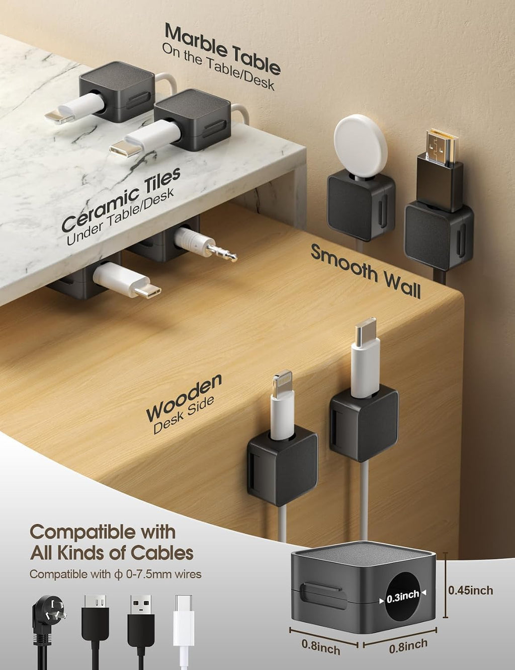 10 Pack Magnetic Cord Organizer Holder, Adjustable Cable Clips, Strong Adhesive Desk Cable Management Clips for Nightstand, Office, Car, Easy Open Design for Tidy Wire Organization